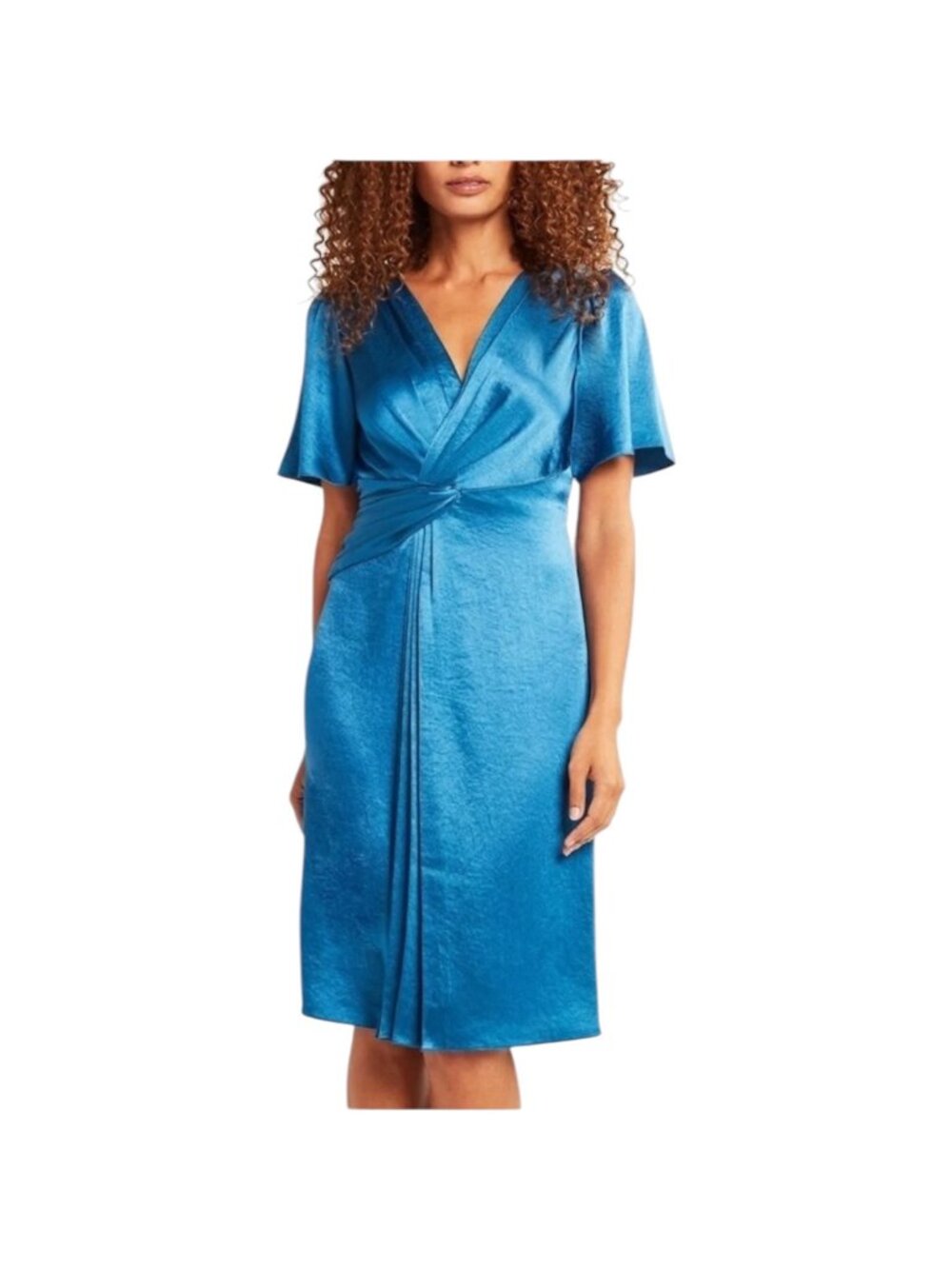 Elie Tahari NWT $468 Women's Silvana Blue Satin Wrap Dress V-Neck Size 10